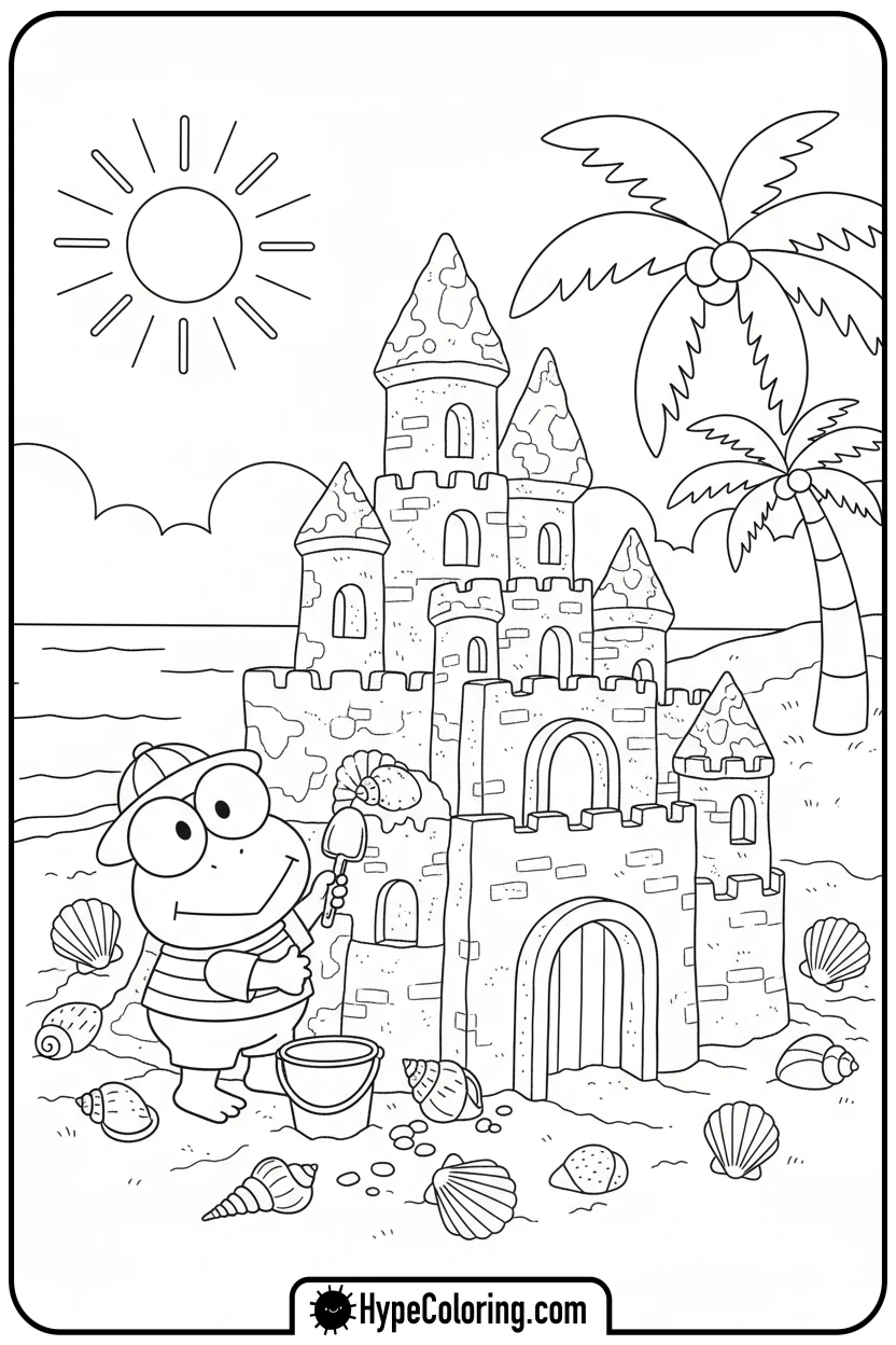 Click to download PDF keroppi-building-sandcastle - keroppi coloring pages
