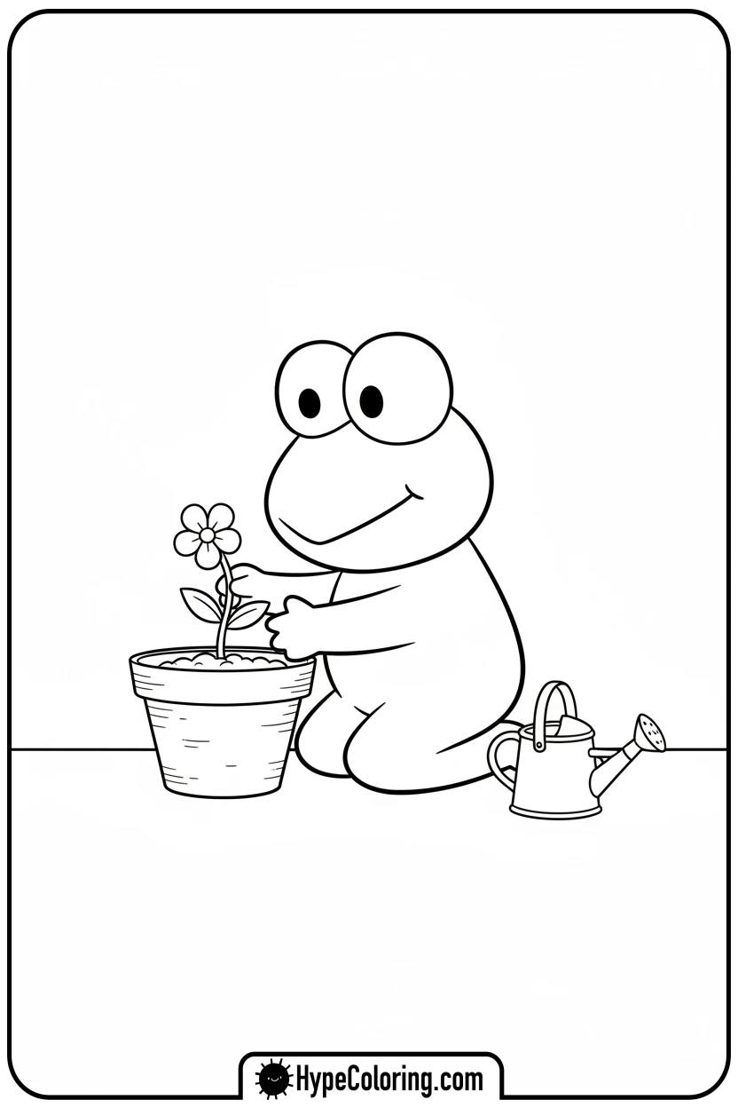 Click to download PDF keroppi-planting-a-flower - keroppi coloring pages