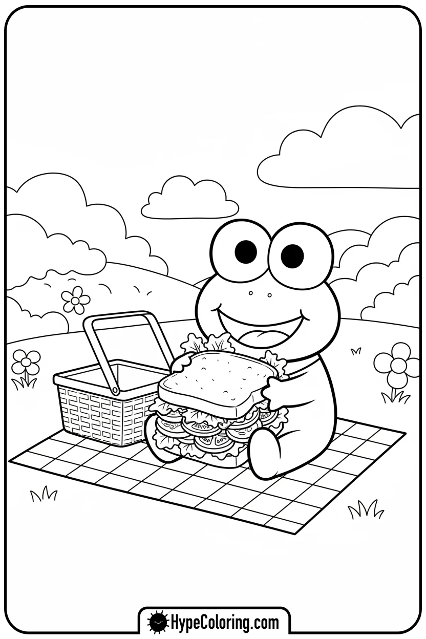 Click to download PDF keroppi-eating-sandwich - keroppi coloring pages