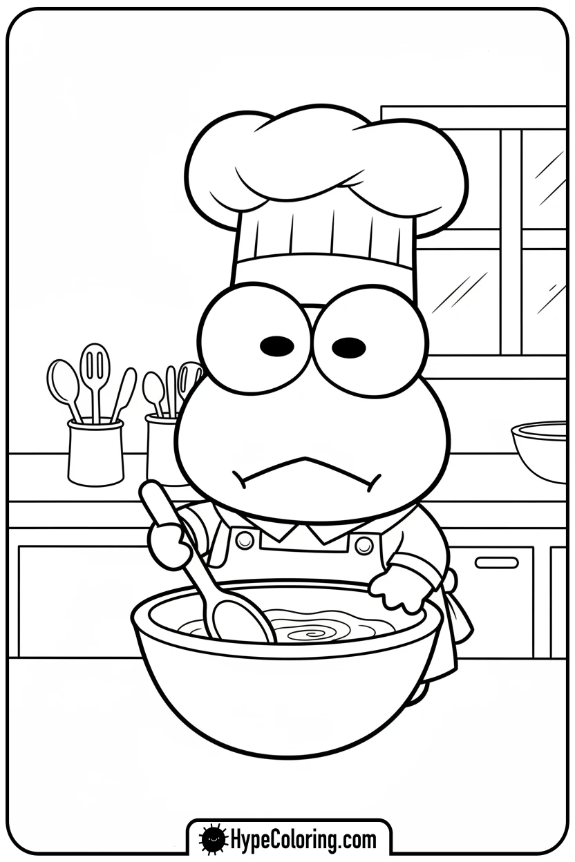 Click to download PDF keroppi-as-a-chef-stirring - keroppi coloring pages