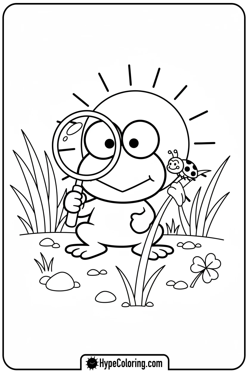 Click to download PDF keroppi-examining-bug - keroppi coloring pages