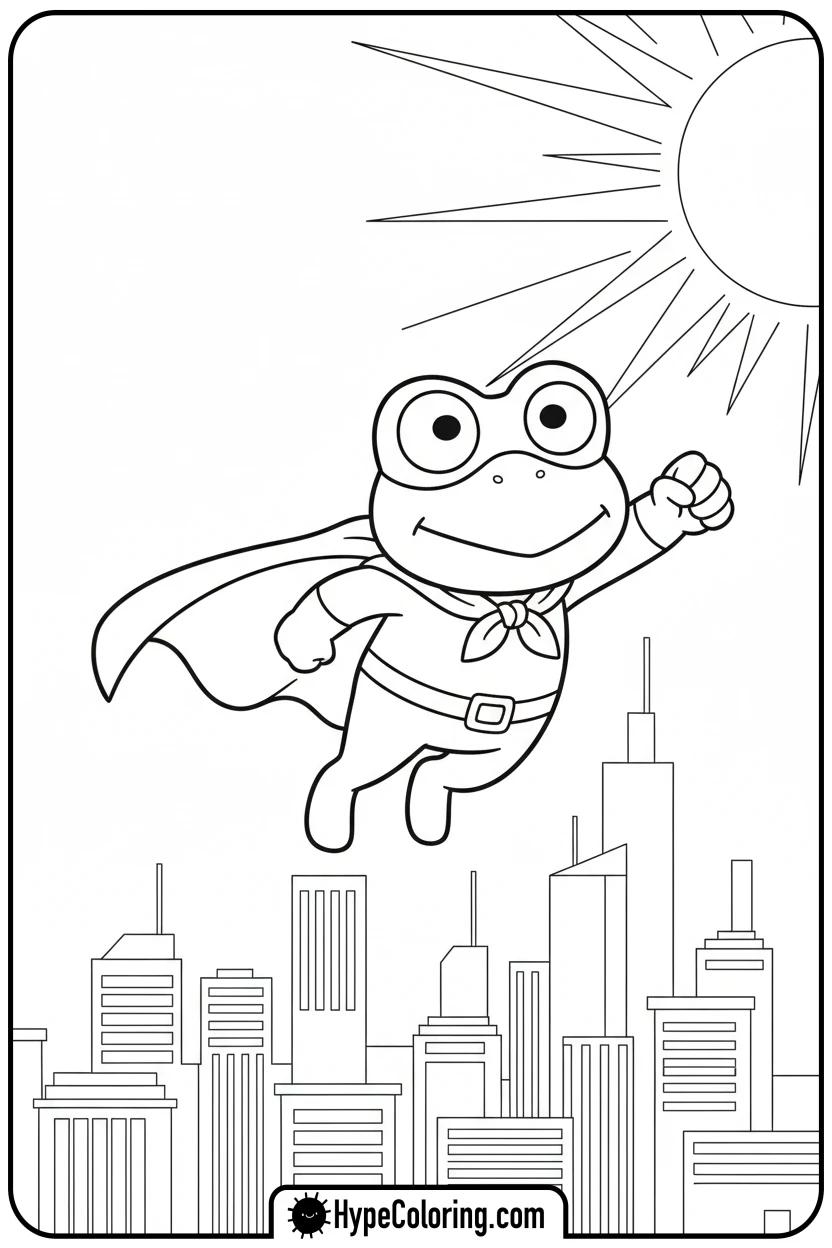 Click to download PDF keroppi-flying-as-superhero - keroppi coloring pages