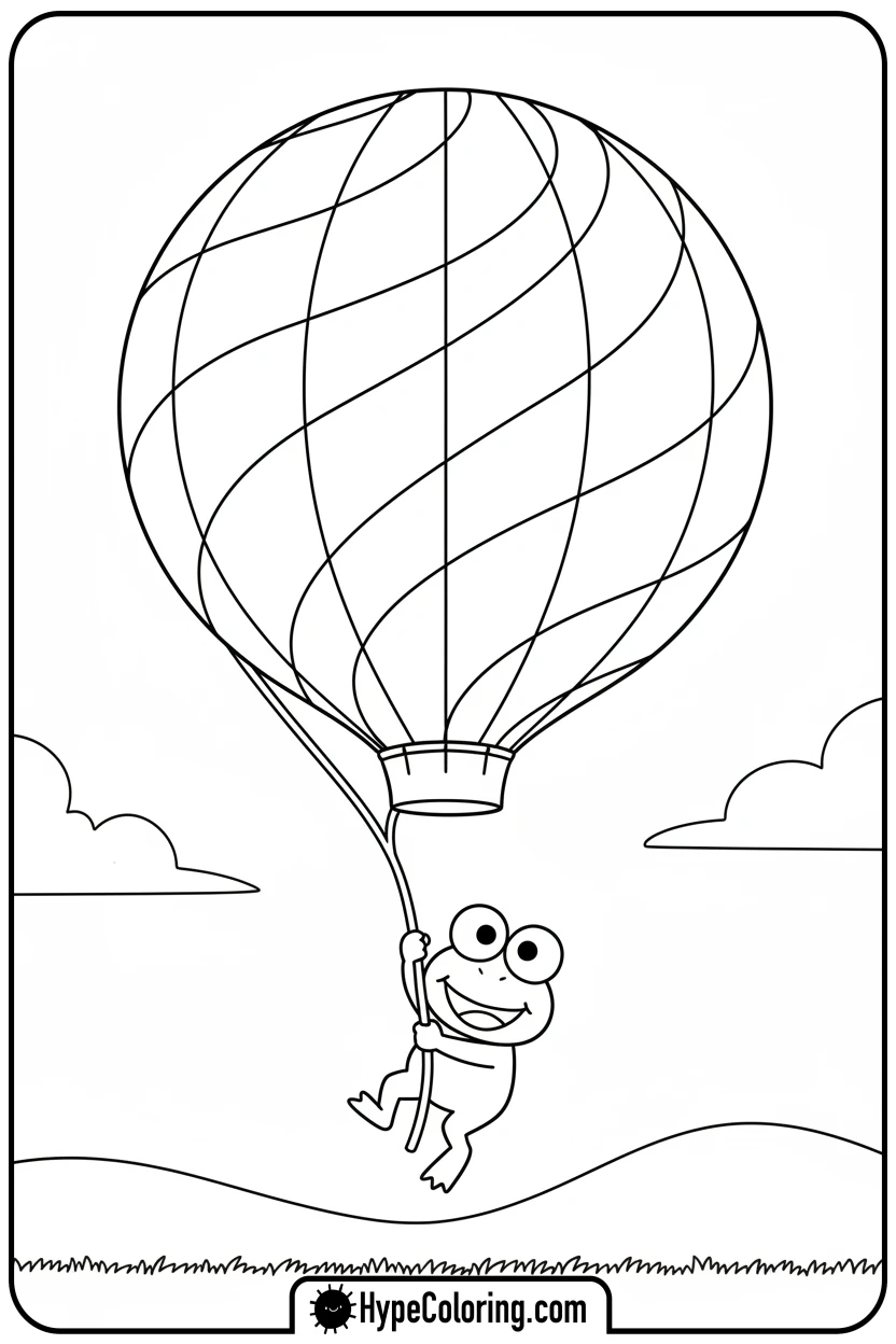 Click to download PDF keroppi-floating-with-balloon - keroppi coloring pages