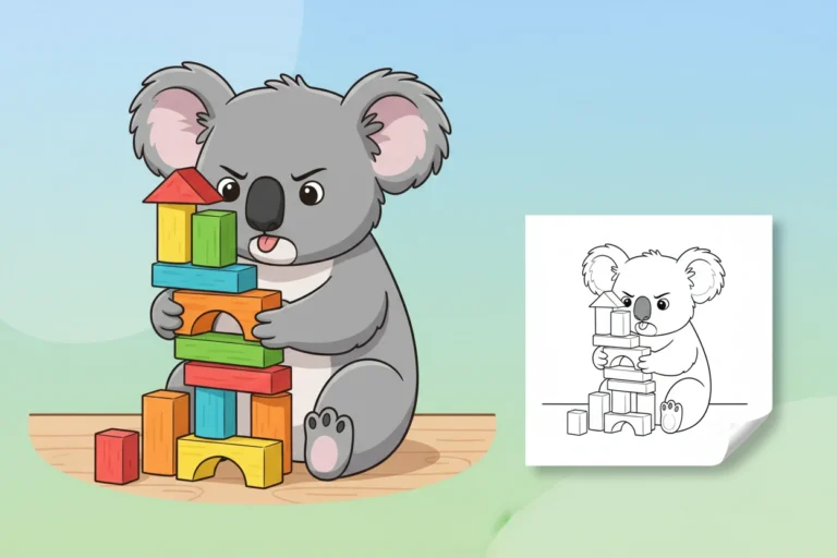 koala-concentrating-intently-stacking-colorful - koala bear coloring page