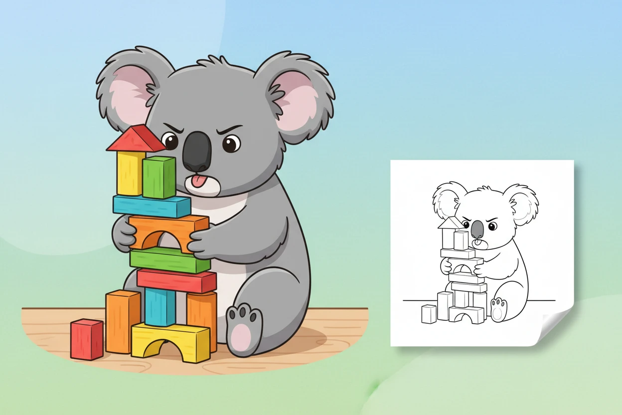 koala-concentrating-intently-stacking-colorful - koala bear coloring page