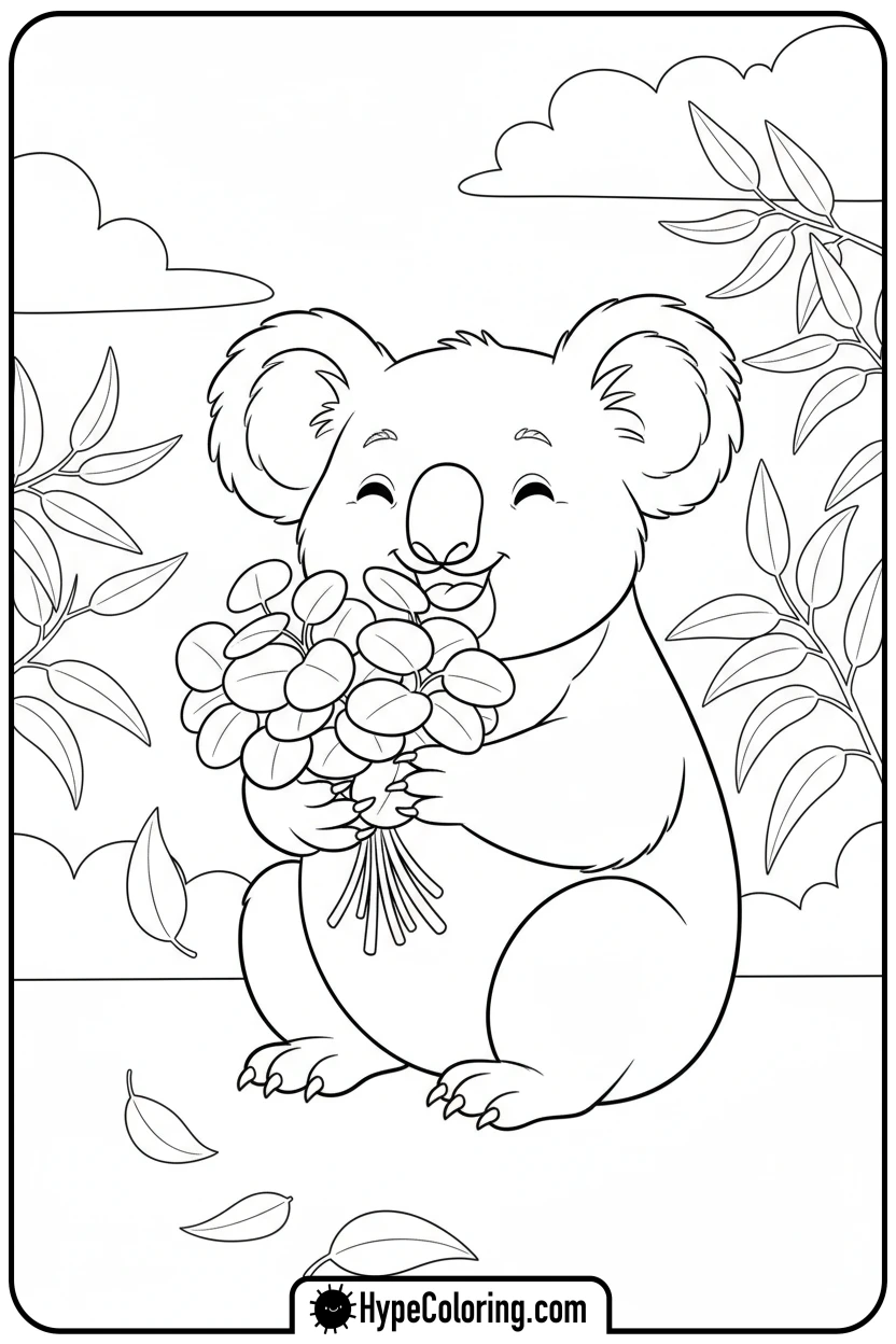 koala-eating-leaves - koala bear coloring page