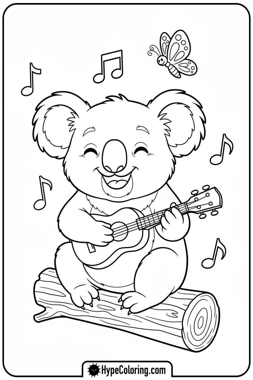 koala-playing-ukulele - koala bear coloring page