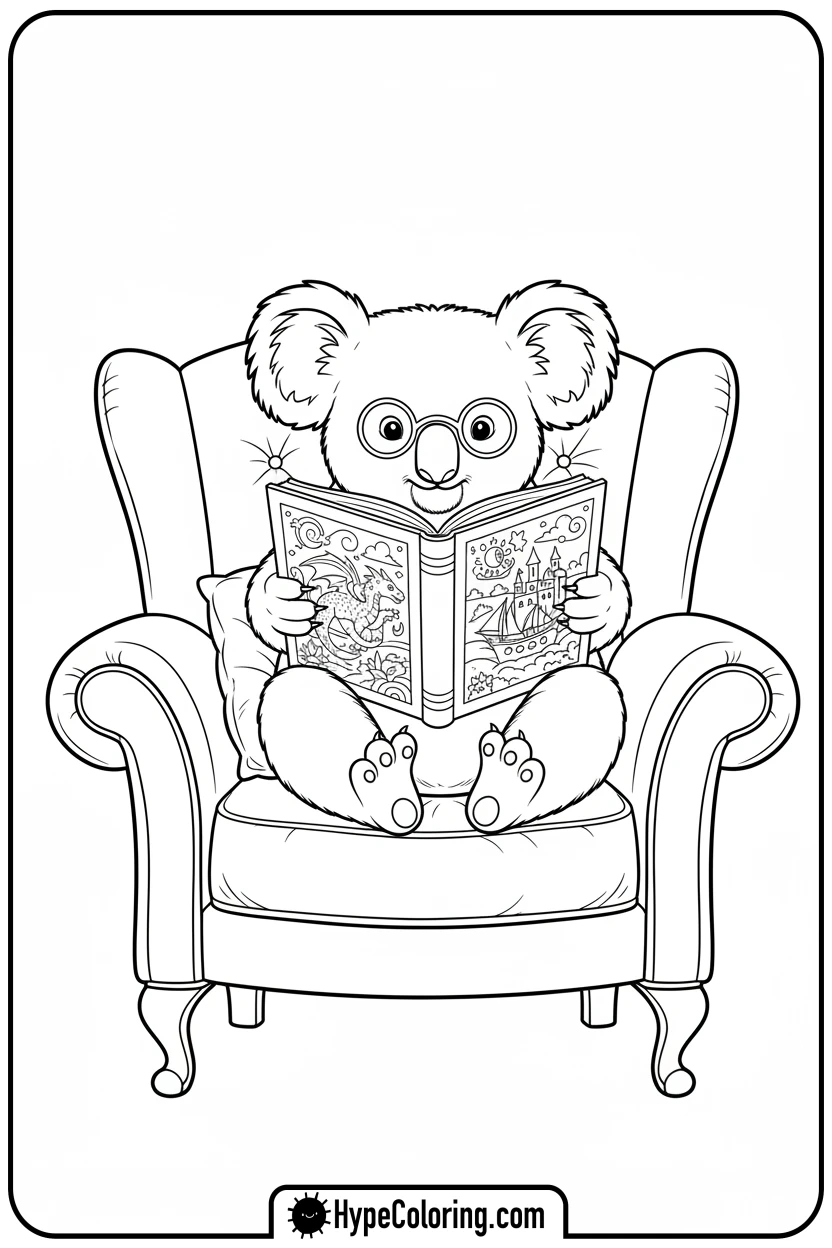 koala-reading-book - koala bear coloring page