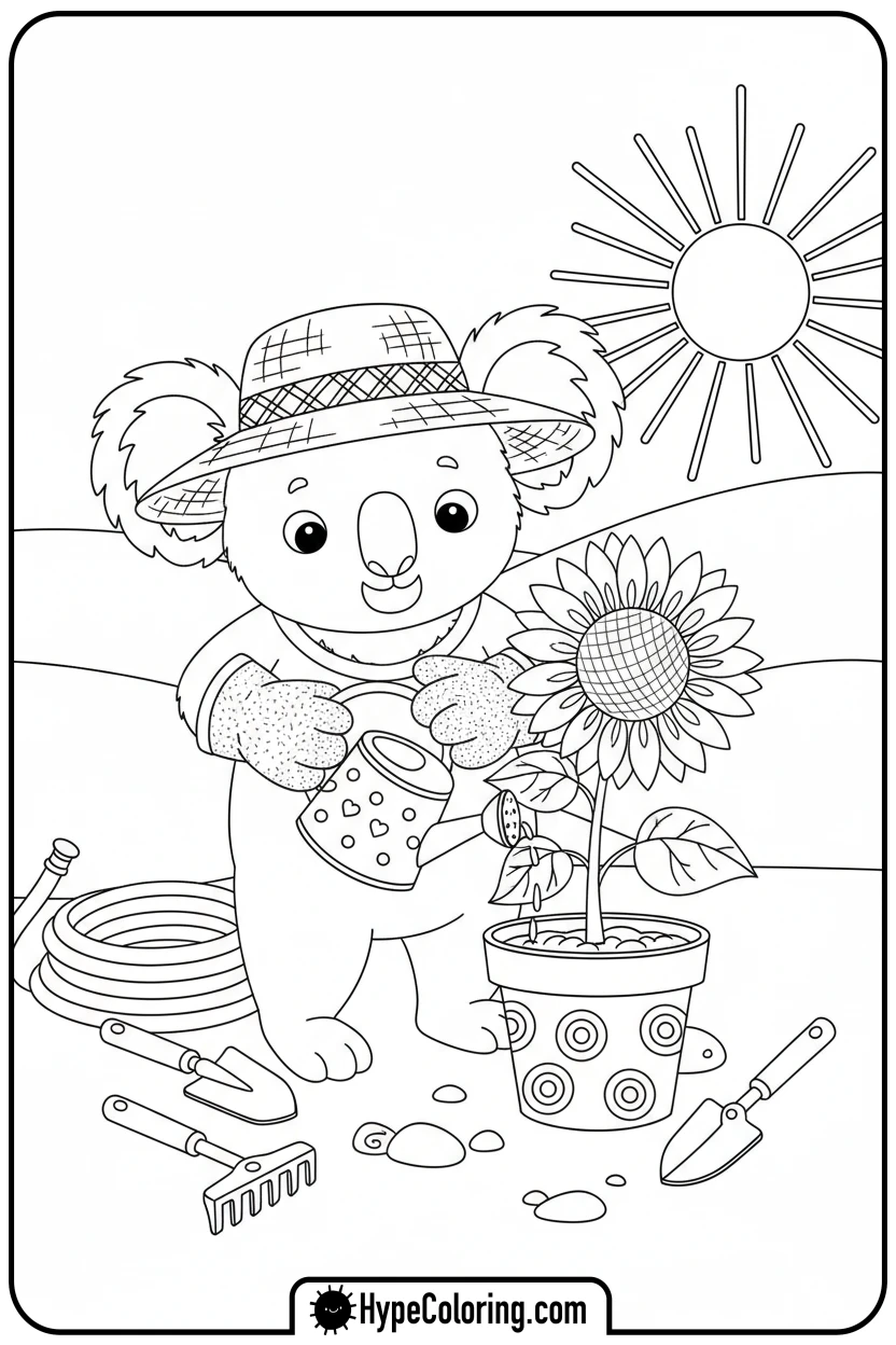 koala-gardening - koala bear coloring page