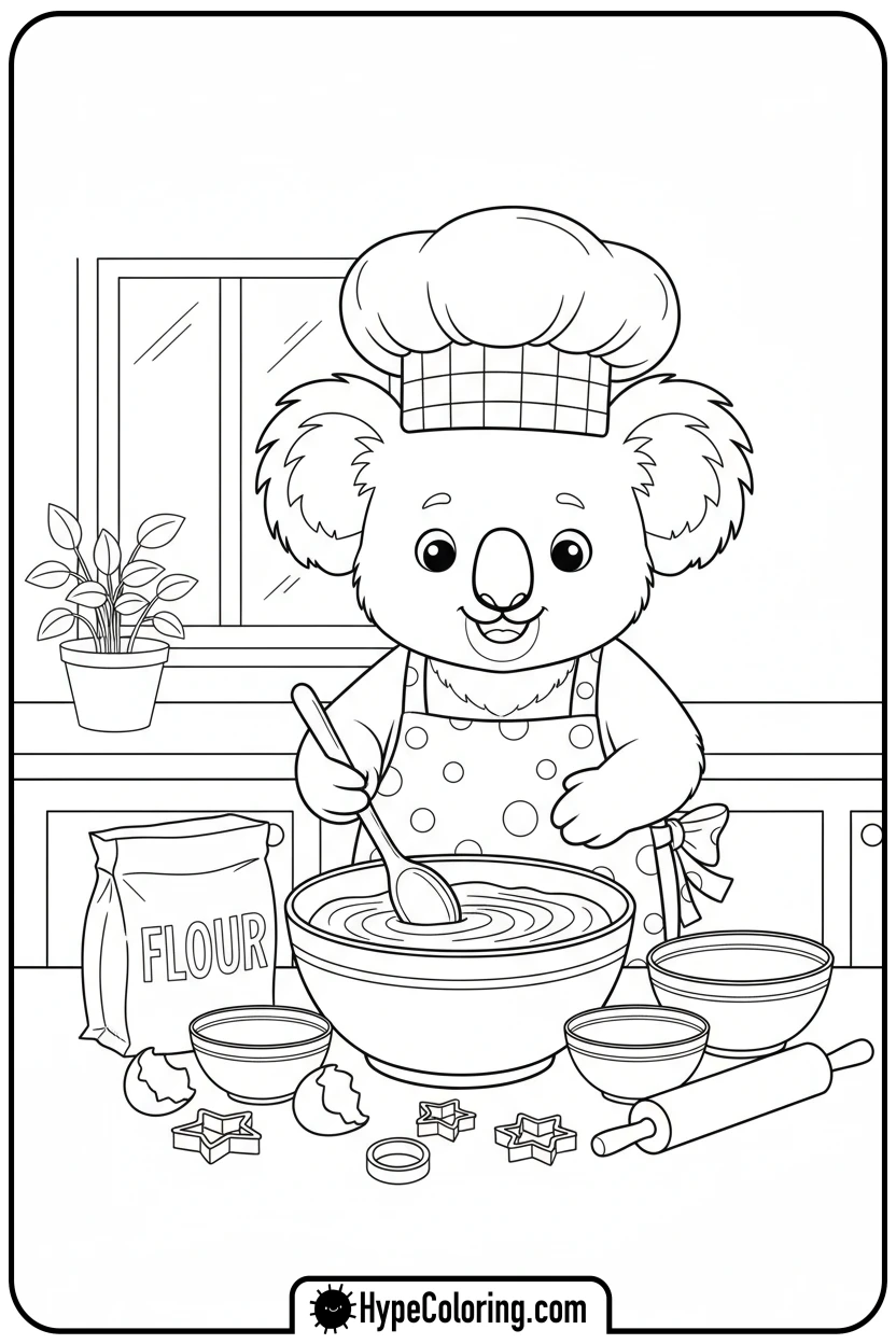 koala-chef-baking - koala bear coloring page
