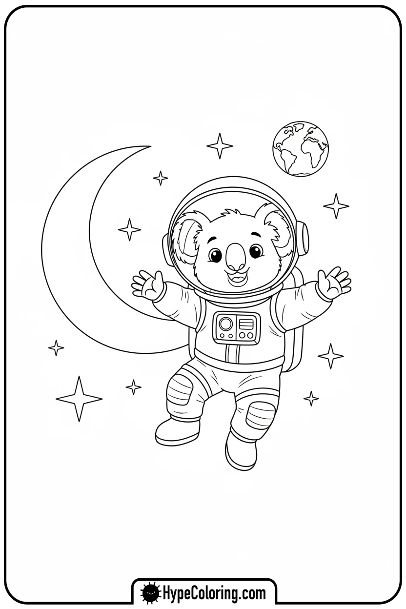 astronaut-koala-in-space - koala bear coloring page
