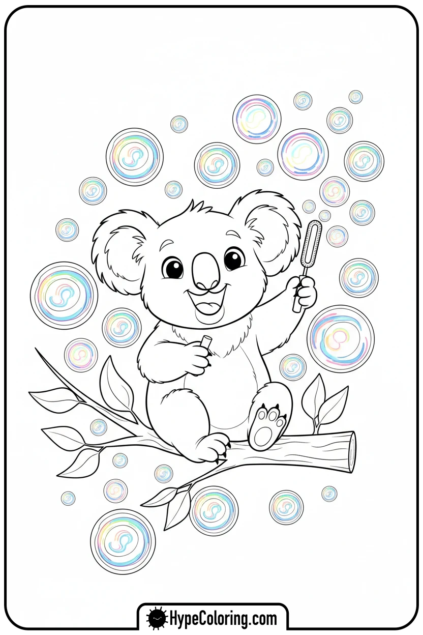 koala-blowing-bubbles - koala bear coloring page