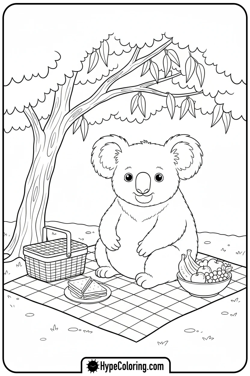 koala-on-a-picnic - koala bear coloring page