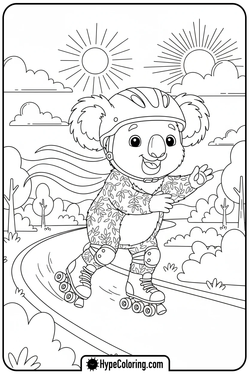 koala-roller-skating - koala bear coloring page