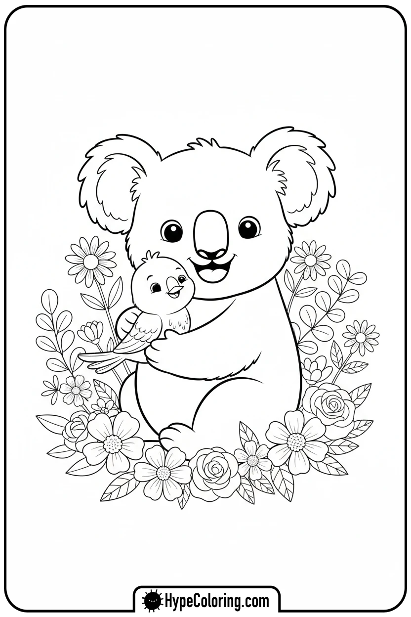 koala-hugging-bird - koala bear coloring page