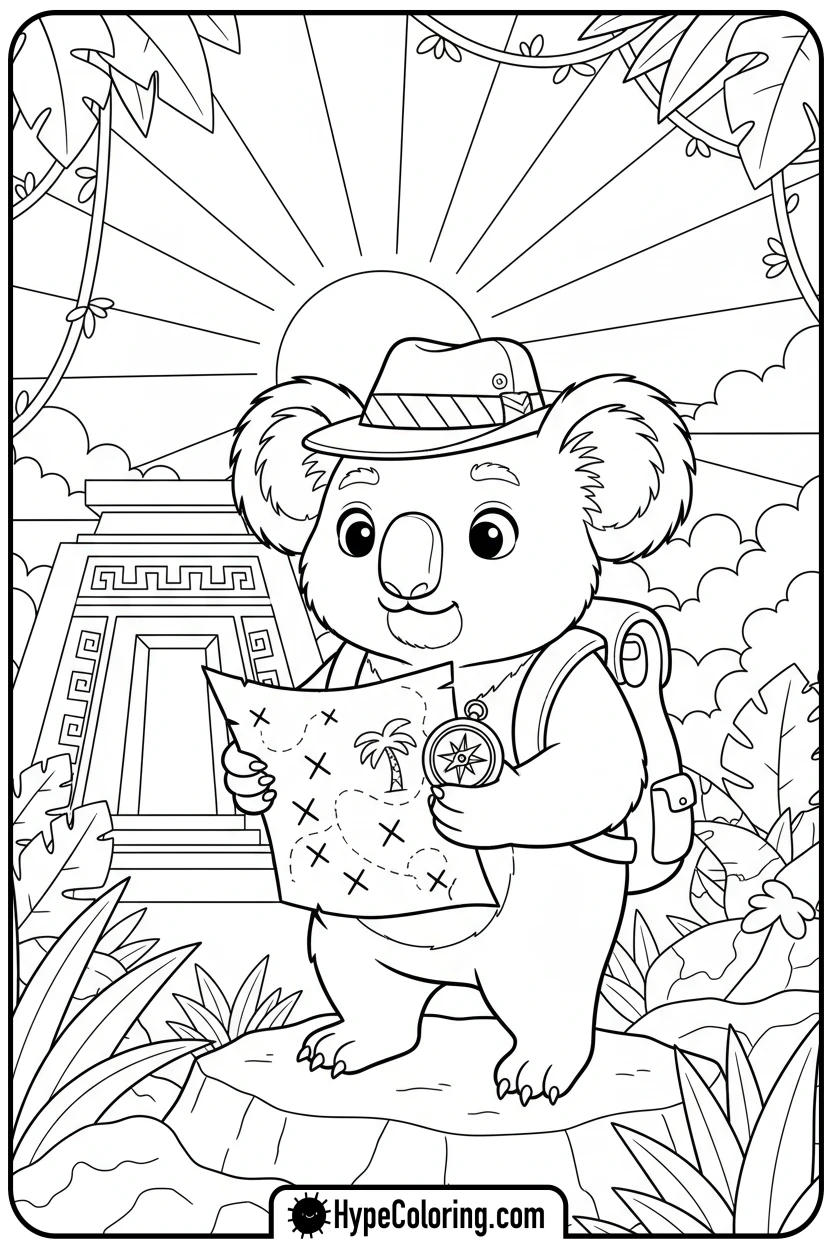 koala-reading-map - koala bear coloring page
