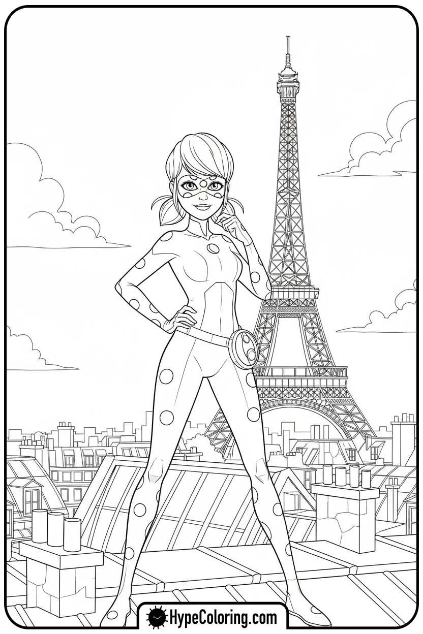 ladybug-on-rooftop-with-eiffel-tower - ladybug miraculous coloring pages
