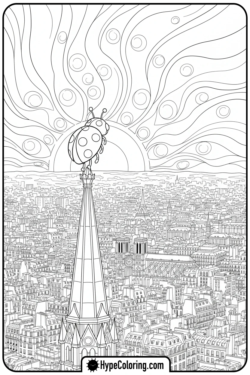 ladybug-overlooking-paris-sunset - ladybug miraculous coloring pages