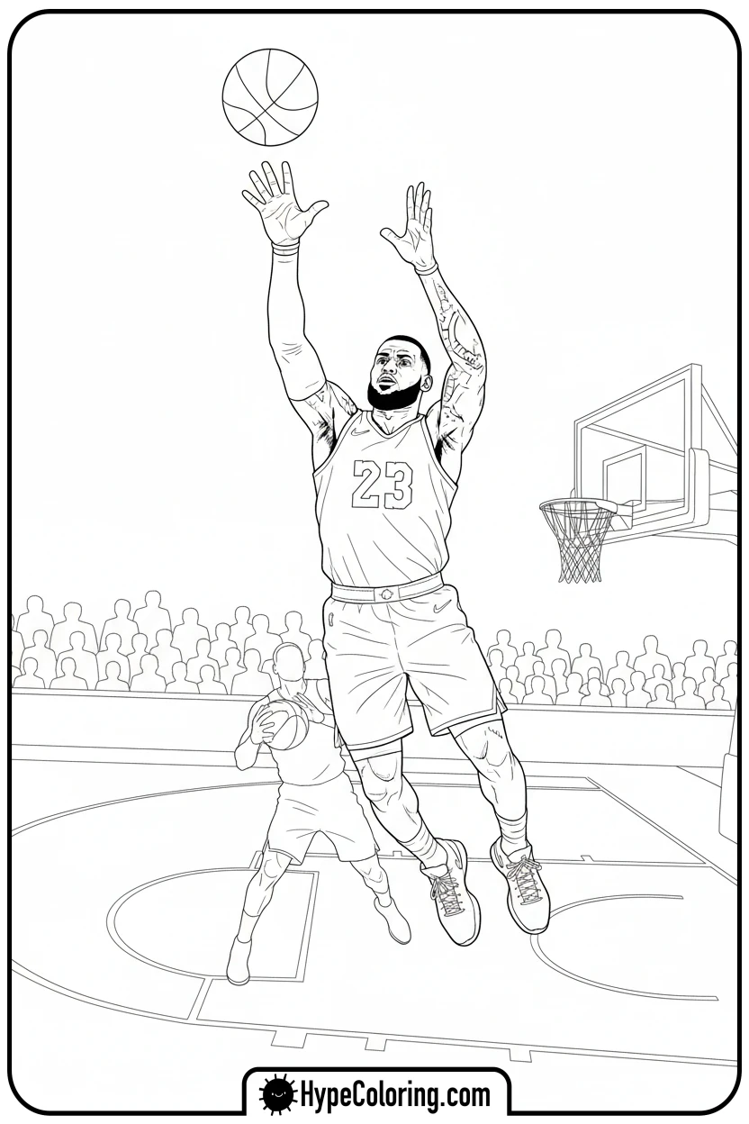 Click to download PDF lebron-blocking-a-shot - lebron james coloring page