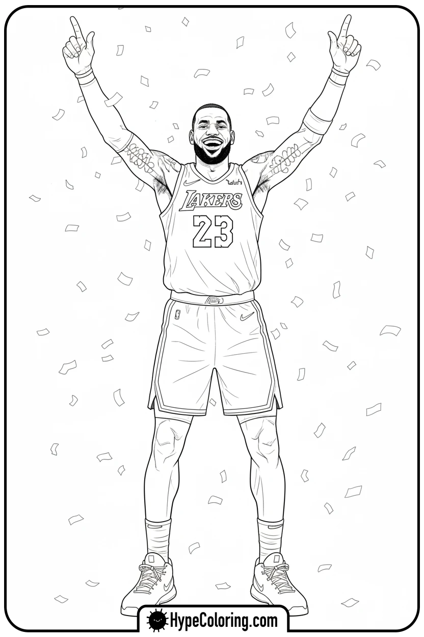 Click to download PDF lebron-celebrating-victory - lebron james coloring page
