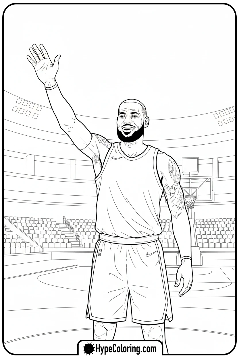 Click to download PDF lebron-waving-to-fans - lebron james coloring page