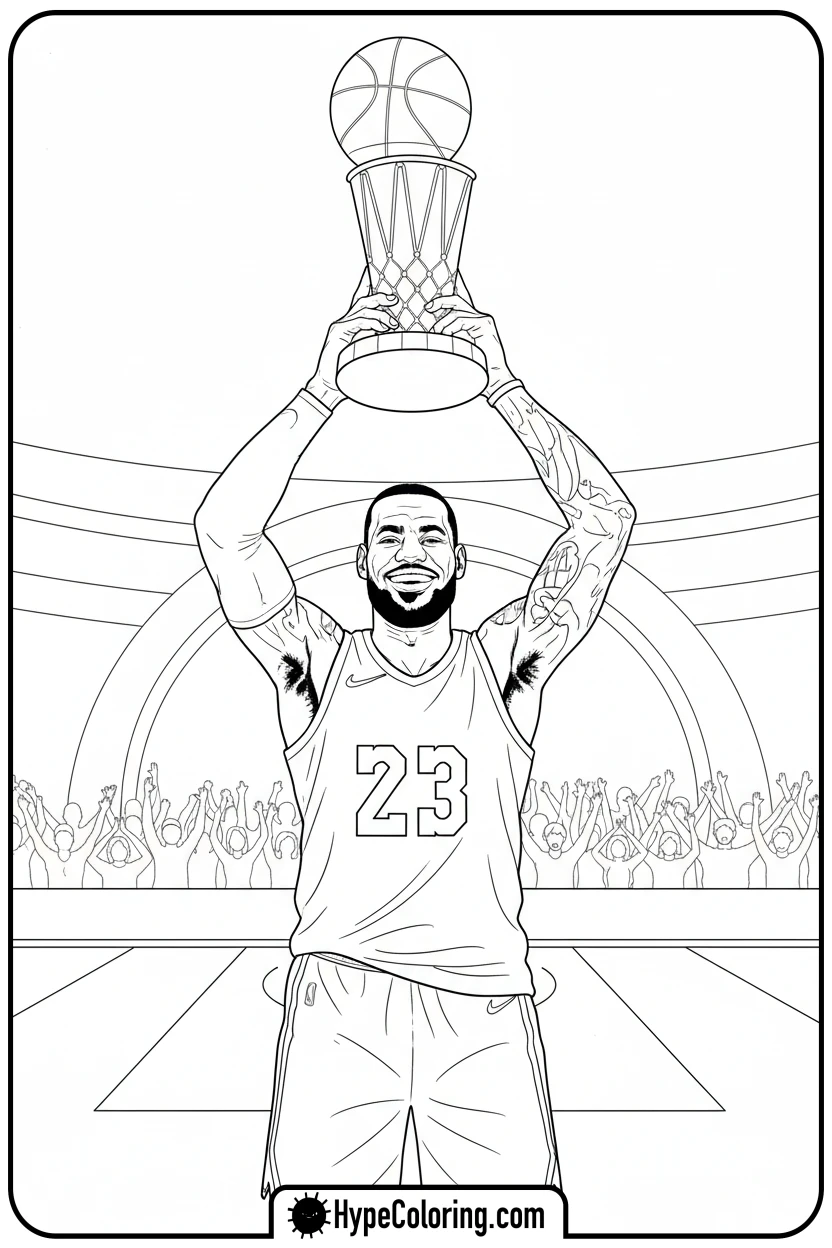 Click to download PDF lebron-holding-a-trophy - lebron james coloring page