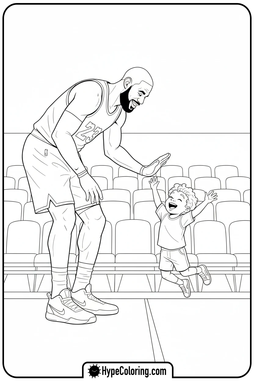 Click to download PDF lebron-high-fiving-a-child - lebron james coloring page