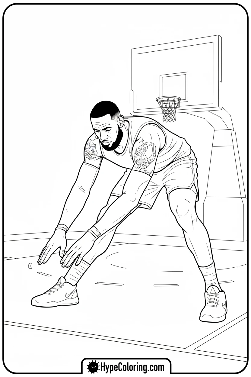 Click to download PDF lebron-stretching-before-a-game - lebron james coloring page
