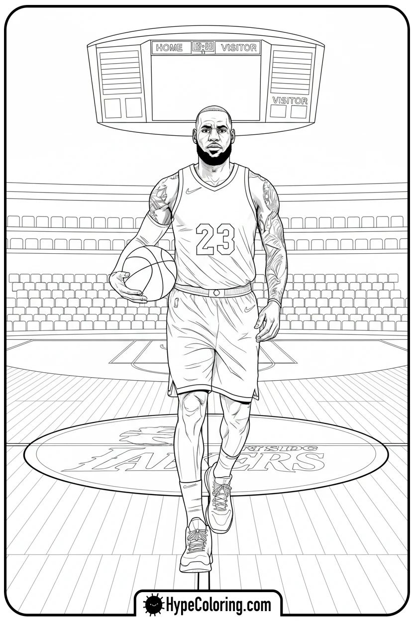 Click to download PDF lebron-walking-onto-court - lebron james coloring page