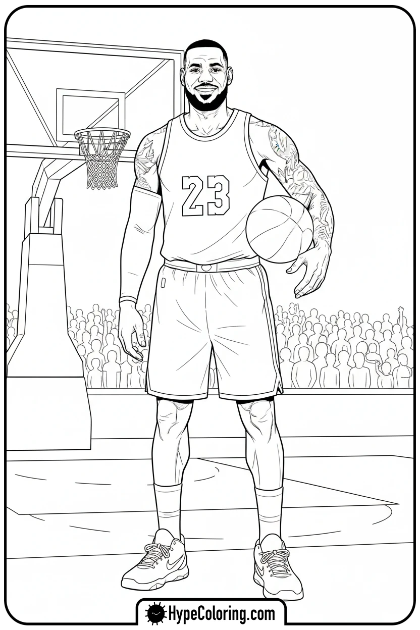Click to download PDF lebron-smiling-with-basketball - lebron james coloring page