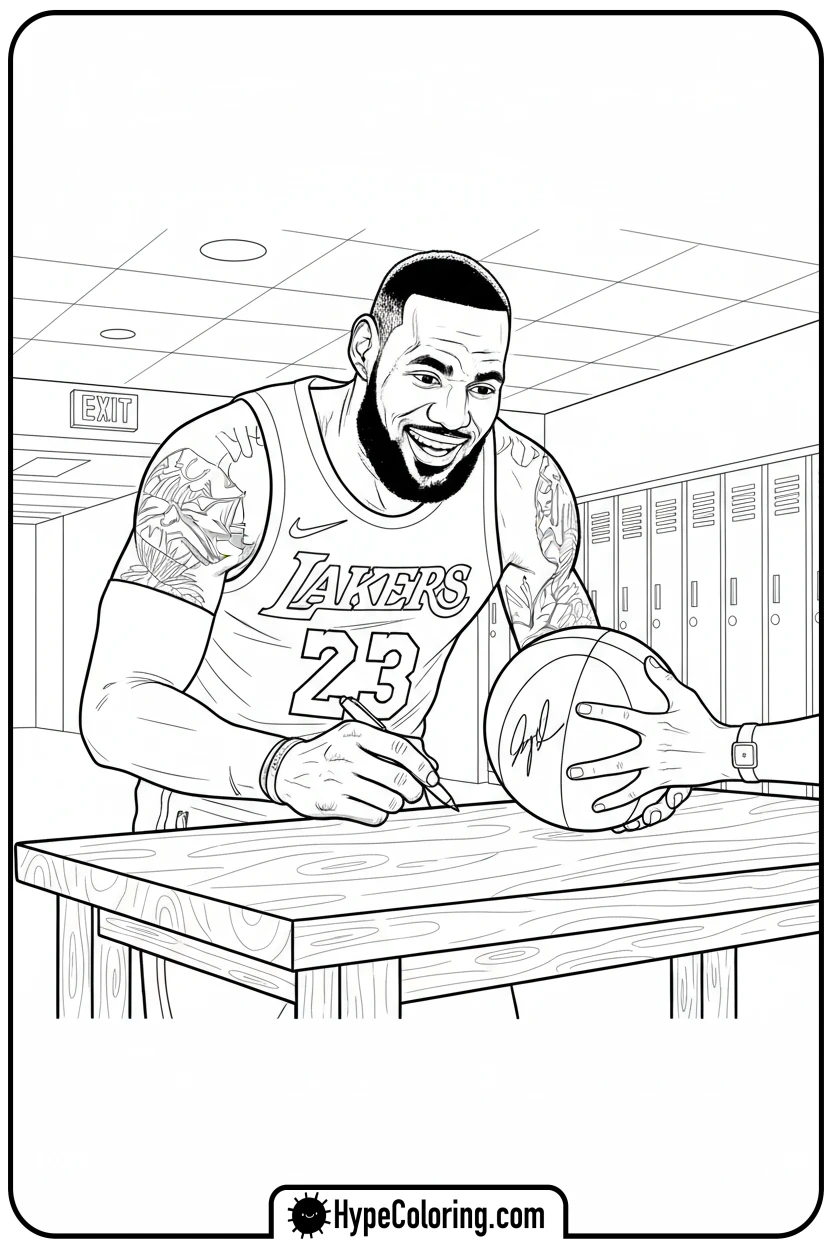 Click to download PDF lebron-signing-an-autograph - lebron james coloring page