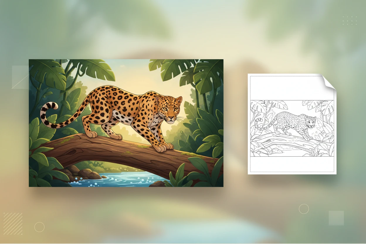 a-nimble-leopard-balancing-carefully - leopard coloring page
