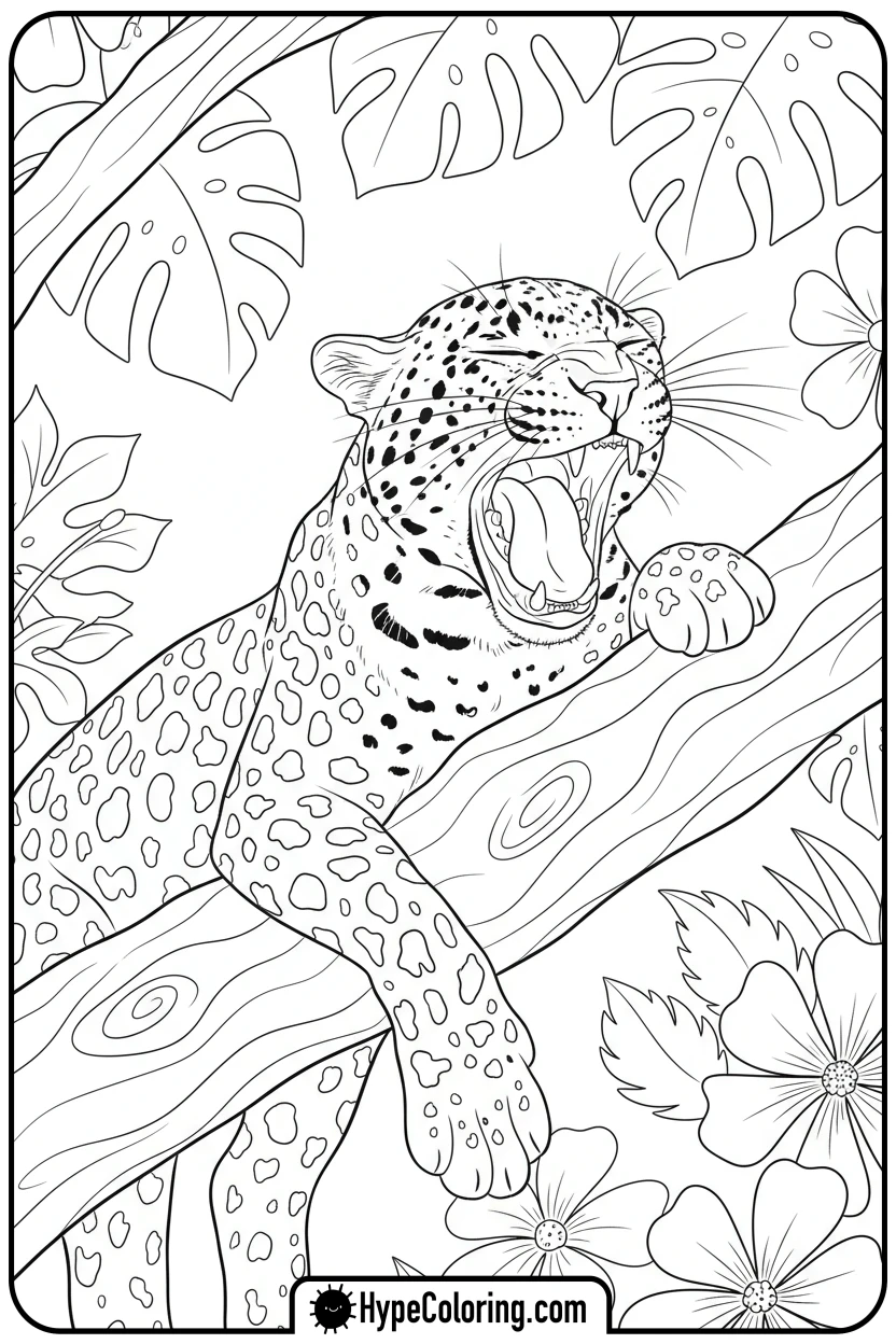 leopard-yawning-widely - leopard coloring page