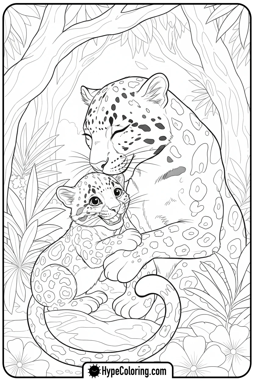 mother-leopard-and-cub - leopard coloring page