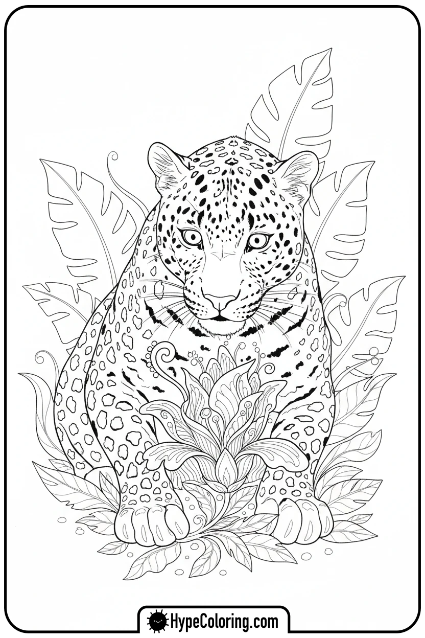 leopard-discovering-flower - leopard coloring page