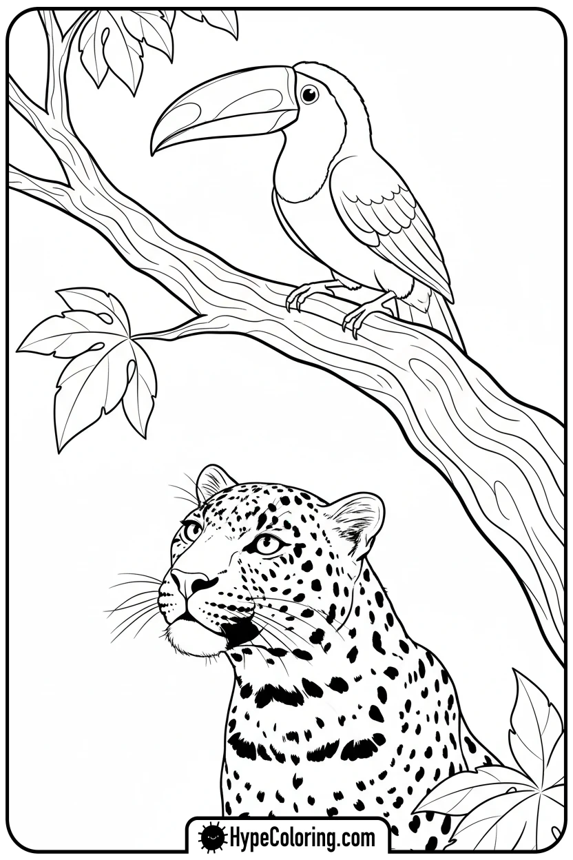 leopard-watching-bird - leopard coloring page