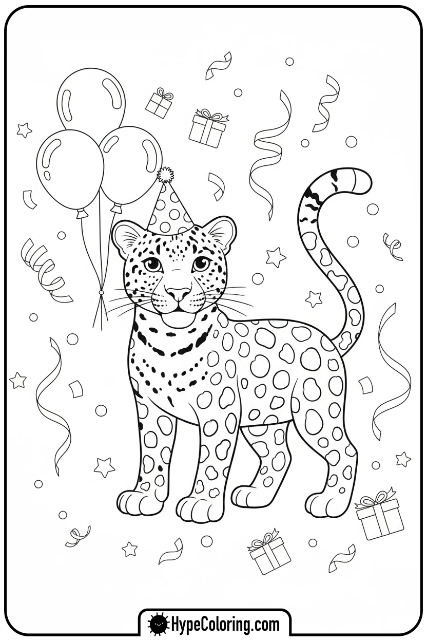 leopard-wearing-party-hat - leopard coloring page