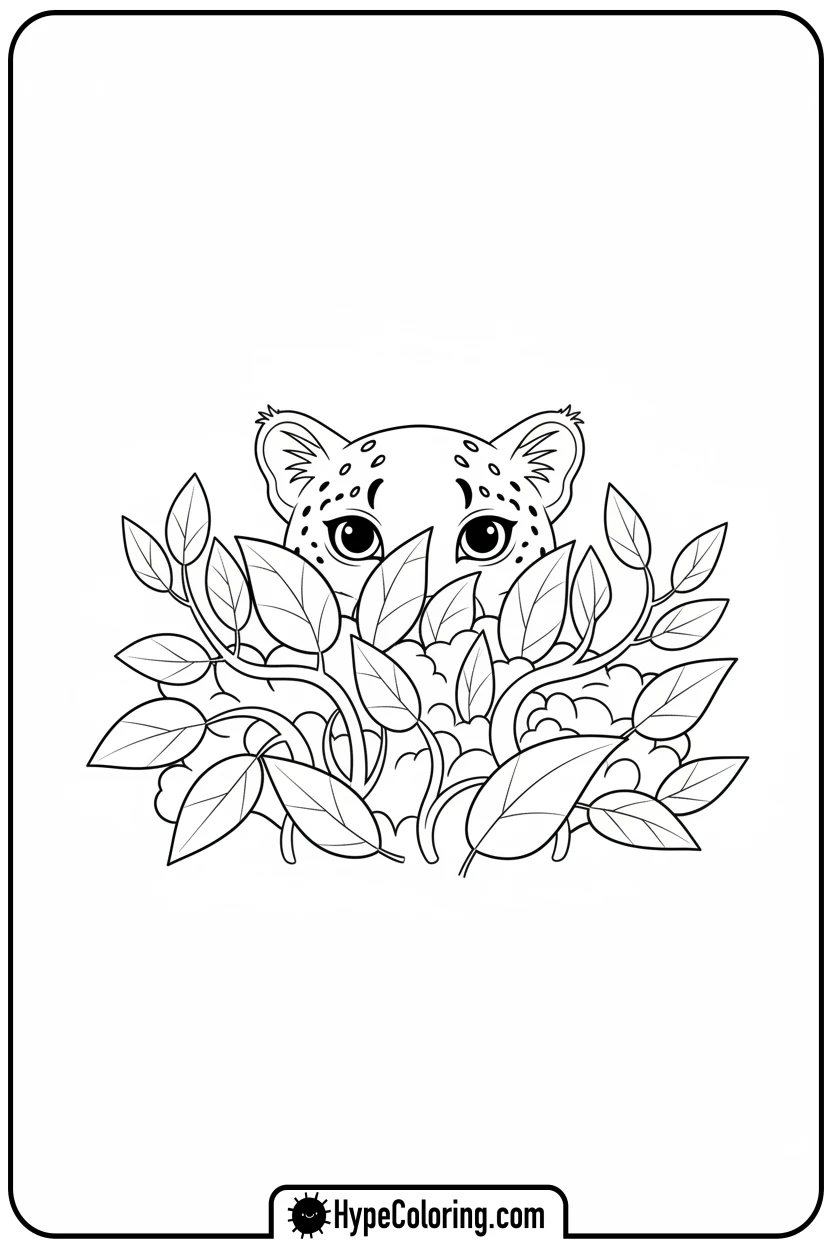 leopard-hiding-behind-bush - leopard coloring page