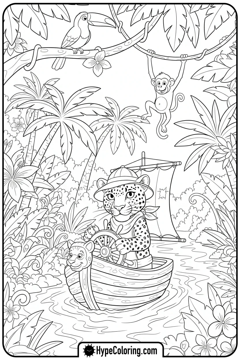 leopard-sailing-in-boat - leopard coloring page