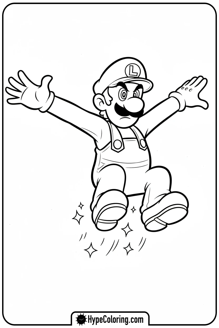 luigi-super-jumping-with-stars - luigi mario coloring pages