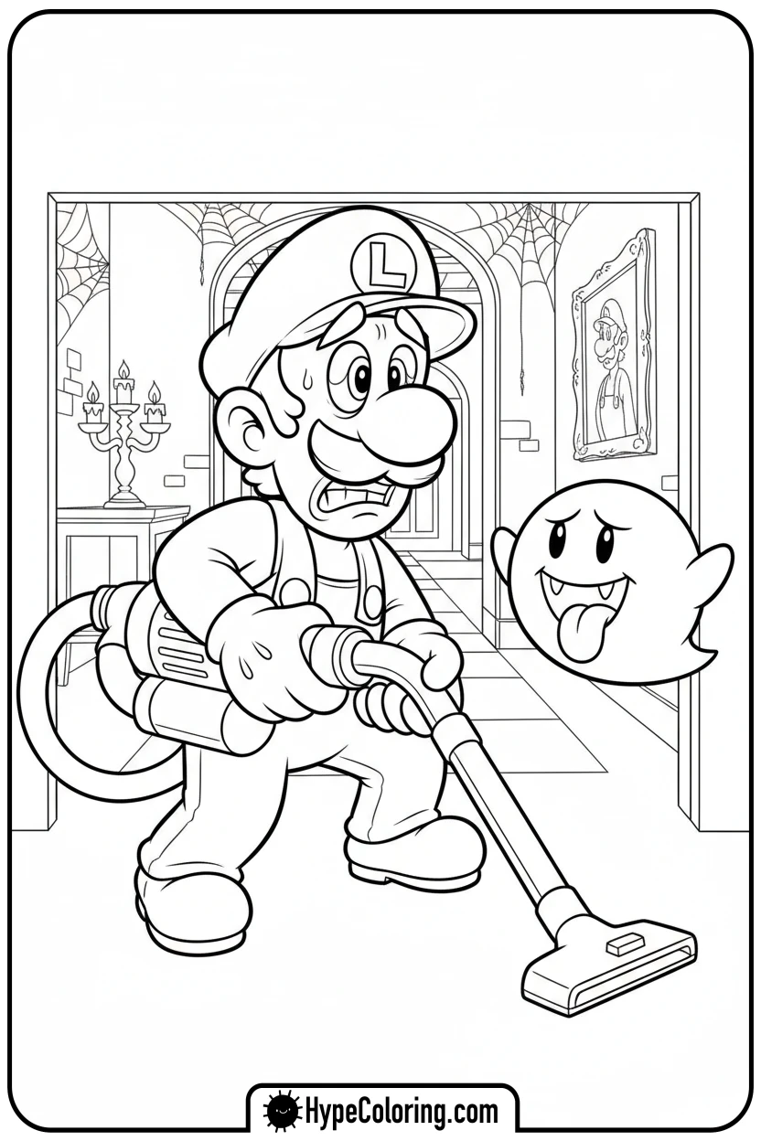 luigi-with-poltergust-and-boo - luigi mario coloring pages