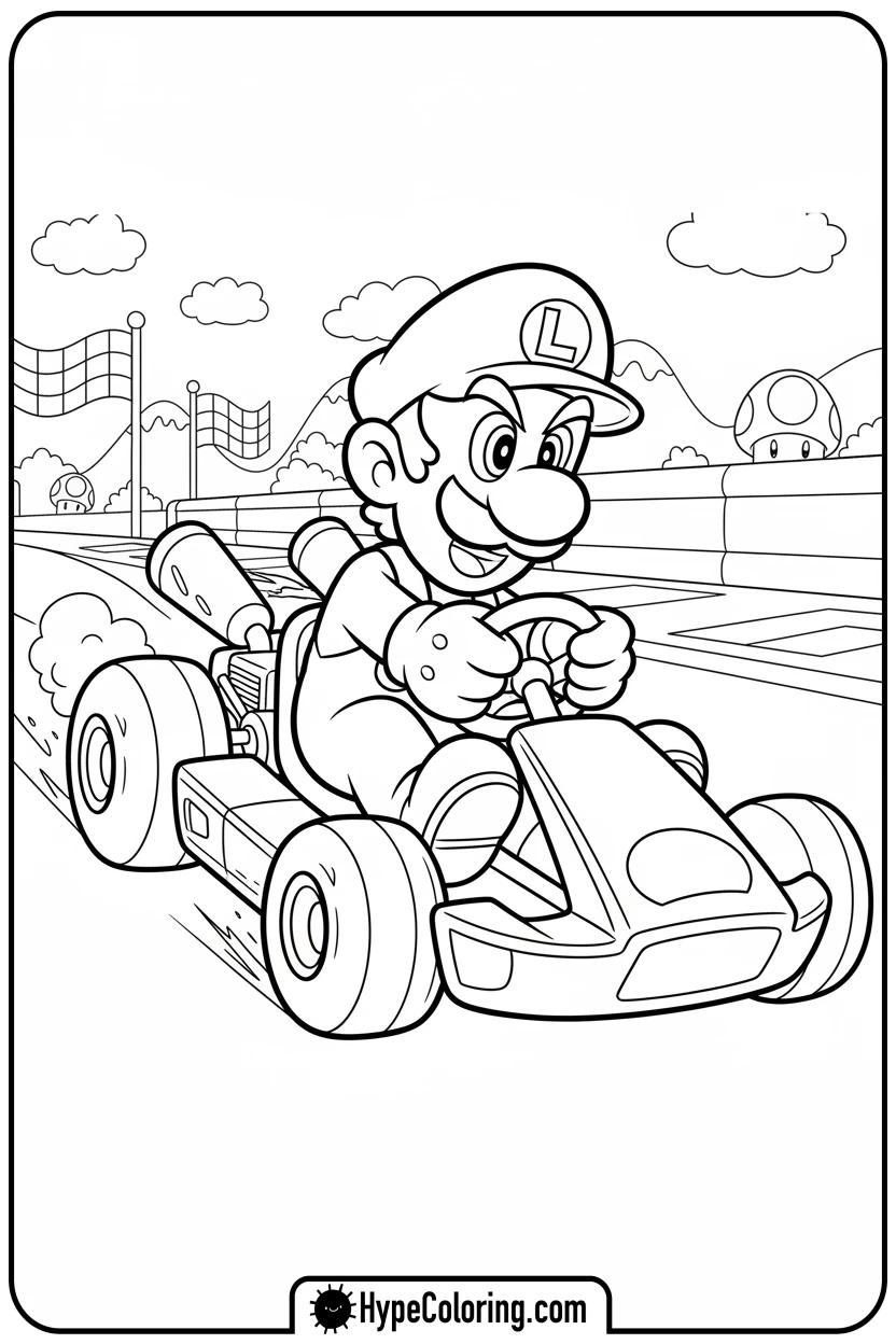 luigi-driving-a-kart - luigi mario coloring pages
