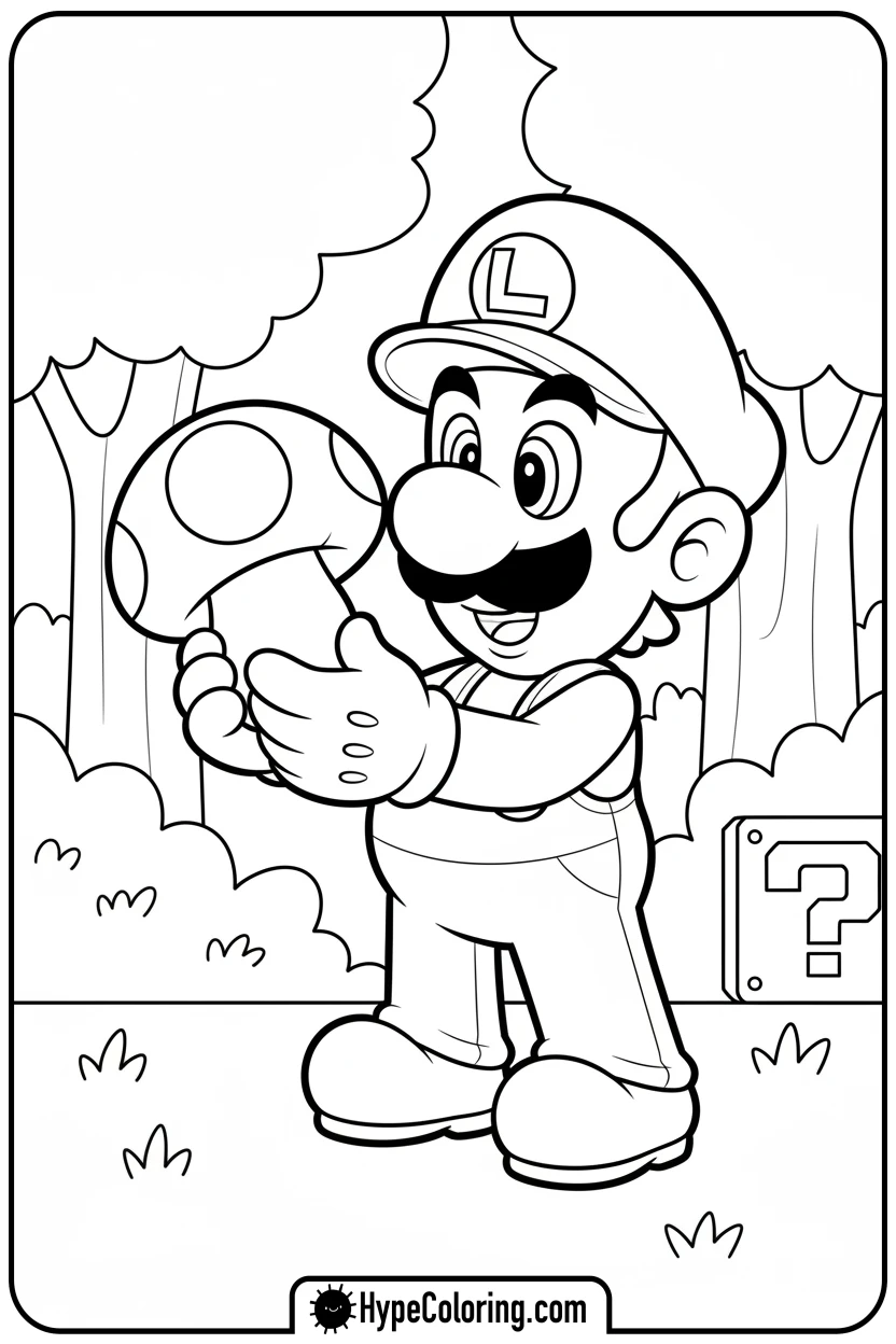 luigi-picking-up-super-mushroom - luigi mario coloring pages