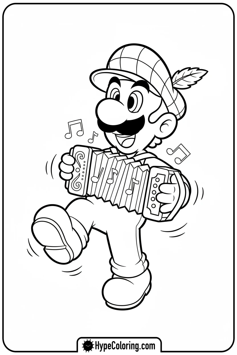 luigi-playing-accordion - luigi mario coloring pages