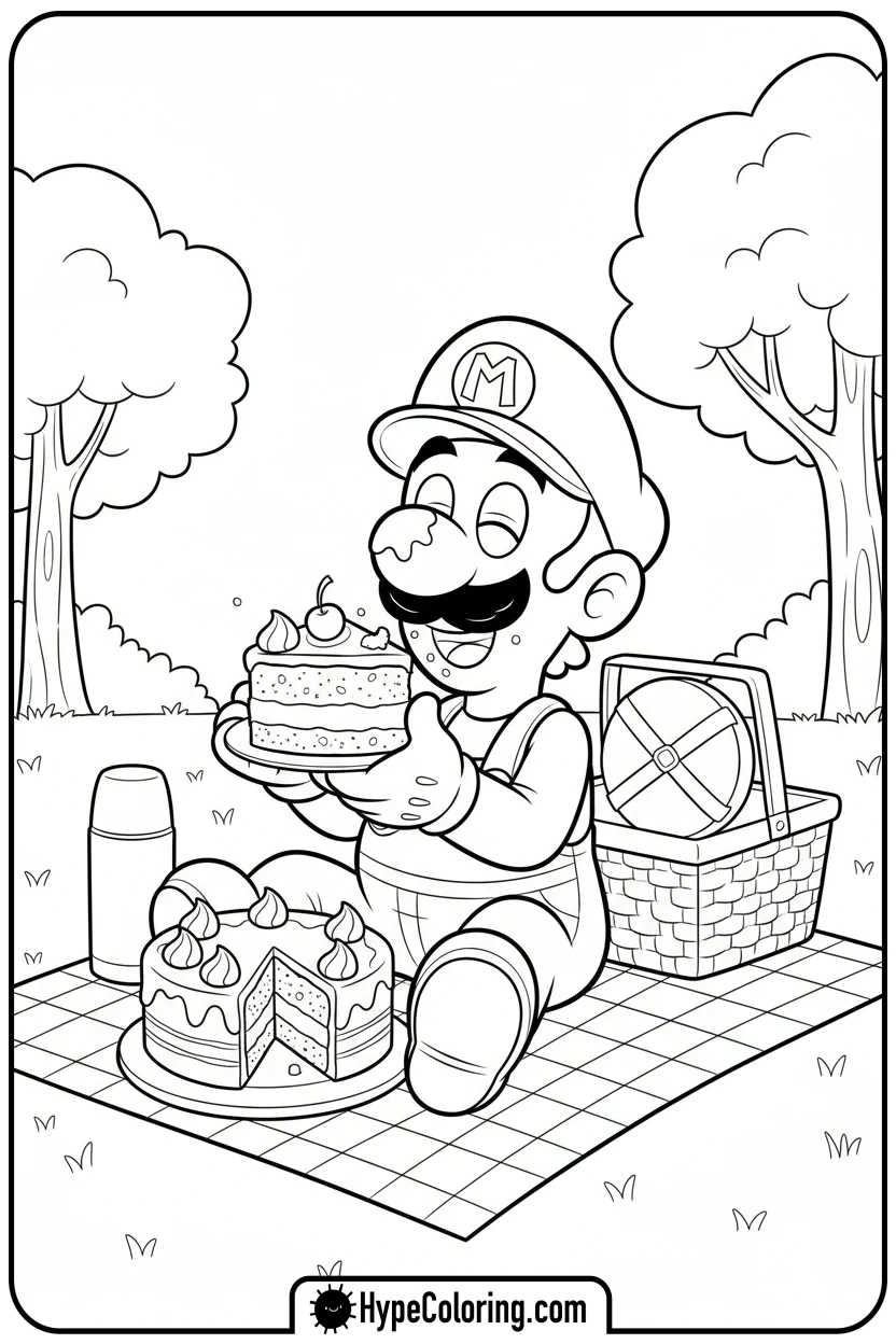 luigi-eating-cake-happily - luigi mario coloring pages