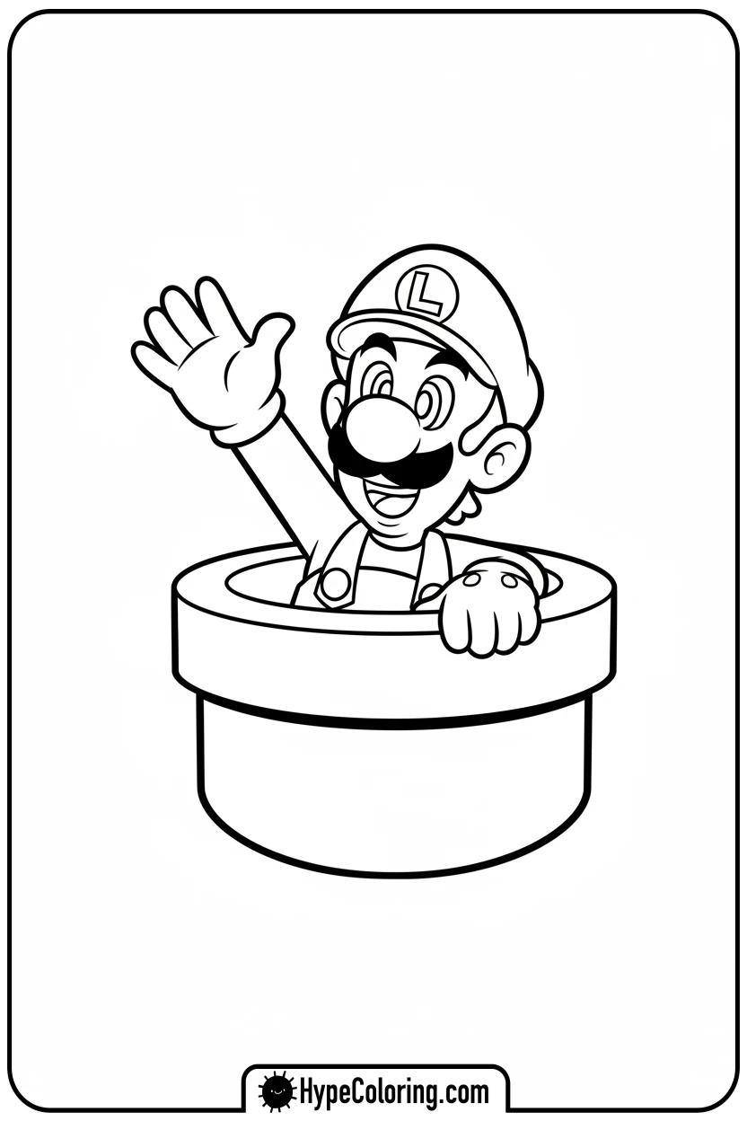 luigi-waving-from-pipe - luigi mario coloring pages
