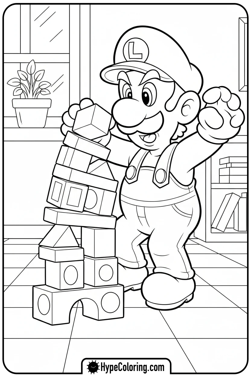 luigi-stacking-blocks - luigi mario coloring pages