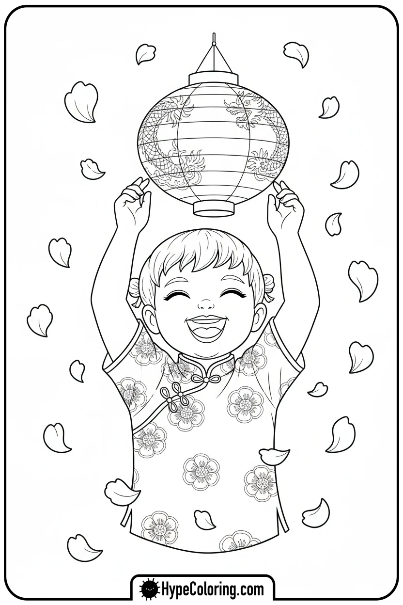 child-holding-a-glowing-paper-lantern - lunar new year coloring pages