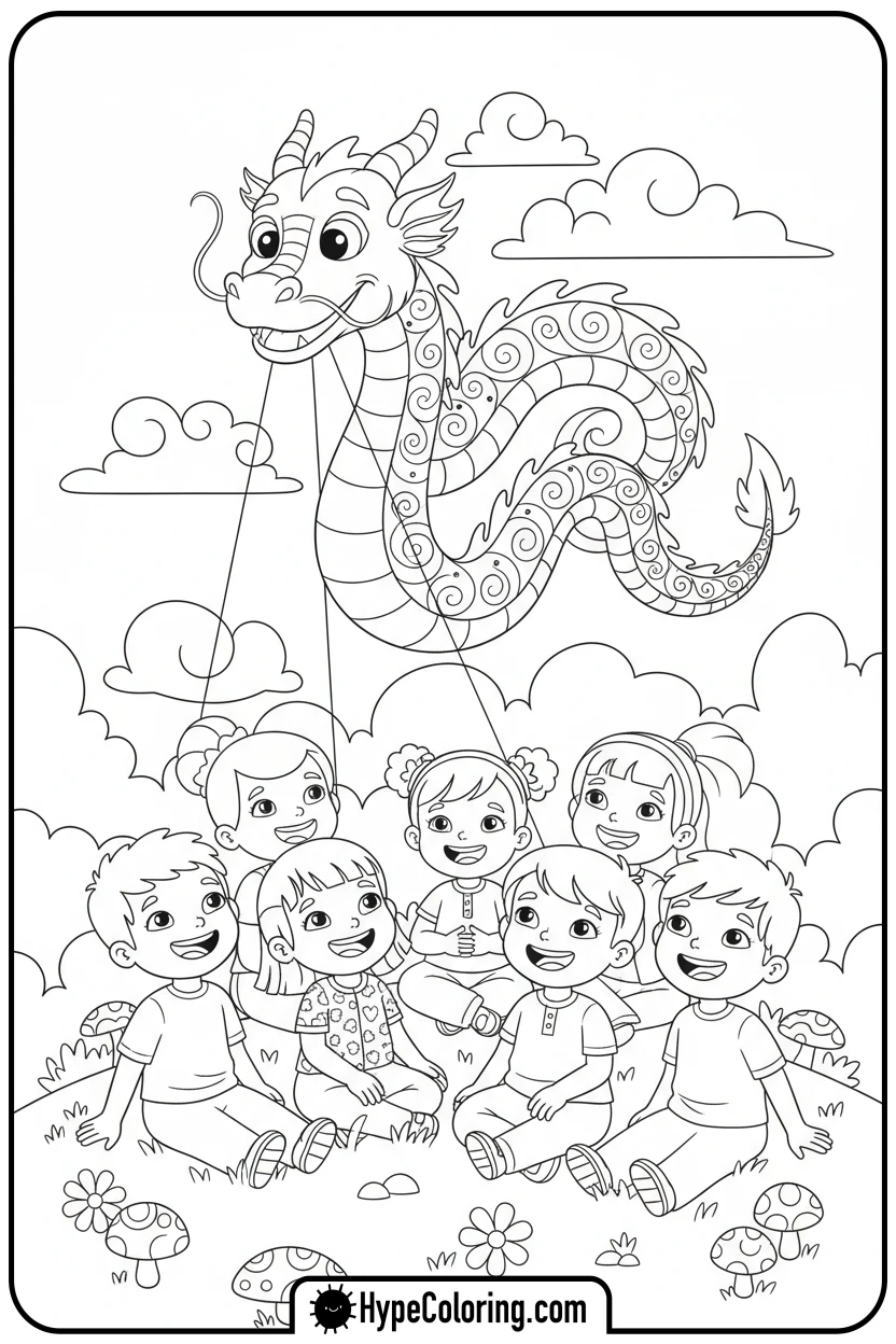 children-watching-a-dragon-dance - lunar new year coloring pages