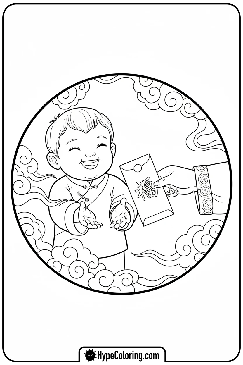 child-receiving-a-red-envelope - lunar new year coloring pages